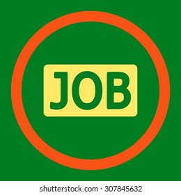 Job vector icon. This rounded flat symbol is drawn with orange and yellow colors on a green background.
