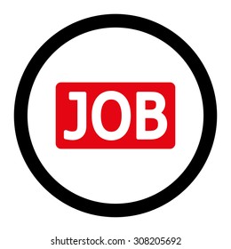 Job vector icon. This rounded flat symbol is drawn with intensive red and black colors on a white background.