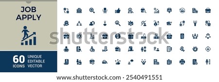 Job vector solid icon set. Related to businessman, search, manager, business, work, teamwork, recruitment and more. Minimalist flat filled icon.