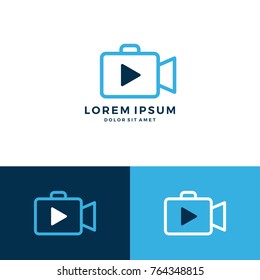 job video camera play logo vector icon download monoline