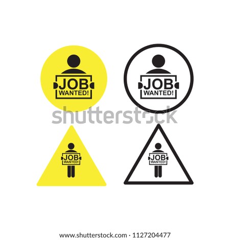 Job wanted flat icons set, human symbols require work by holding a label concept. Isolate on white background. Vector.