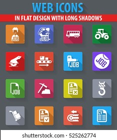 Job web icons in flat design with long shadows