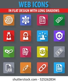 Job web icons in flat design with long shadows