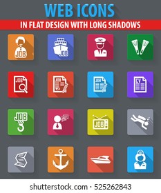 Job web icons in flat design with long shadows