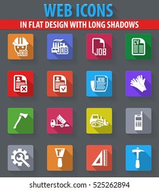 Job web icons in flat design with long shadows