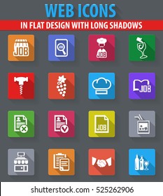 Job web icons in flat design with long shadows