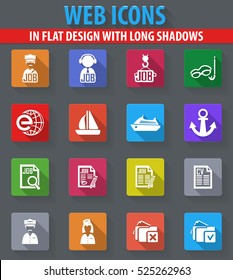 Job web icons in flat design with long shadows