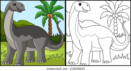 desenho de dinossauro fofo na floresta para colorir 12804575 Vetor