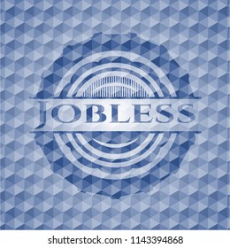 Jobless blue emblem with geometric background.