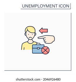 Jobless Color Icon. Fired Worker. Upset Man Lost Job. Staff Reduction.Unemployment Concept. Isolated Vector Illustration