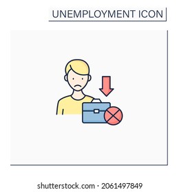 Jobless Color Icon. Fired Worker. Upset Man Lost Job. Staff Reduction.Unemployment Concept. Isolated Vector Illustration