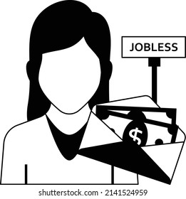 Jobless Girl Getting Money In Mail Concept, Citizens Income Vector Icon Design, Economic Assistance Symbol, Unemployment Benefits Sign, Unconditional Income Stock Illustration