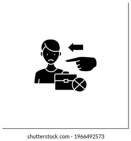 Jobless Glyph Icon. Fired Worker. Upset Man Lost Job. Staff Reduction.Unemployment Concept.Filled Flat Sign. Isolated Silhouette Vector Illustration