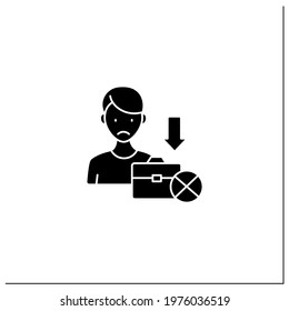 Jobless Glyph Icon. Fired Worker. Upset Man Lost Job. Staff Reduction.Unemployment Concept. Filled Flat Sign. Isolated Silhouette Vector Illustration