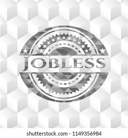 Jobless grey badge with geometric cube white background