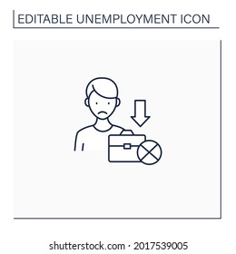 Jobless Line Icon. Fired Worker. Upset Man Lost Job. Staff Reduction.Unemployment Concept. Isolated Vector Illustration.Editable Stroke 