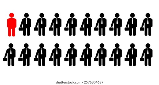 Jobless ratio clip art isolated in white. 1 from 20 people are jobless concept human stick vector illustration for digital or print usage. Business economic data concept simple