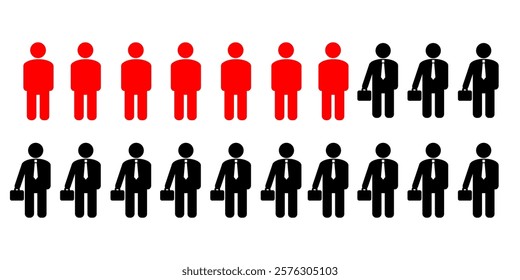 Jobless ratio clip art isolated in white. 7 from 20 people are jobless concept human stick vector illustration for digital or print usage. Business economic data concept simple