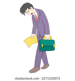 jobless youth walked languidly weak sad because he had been fired. vector design illustration art