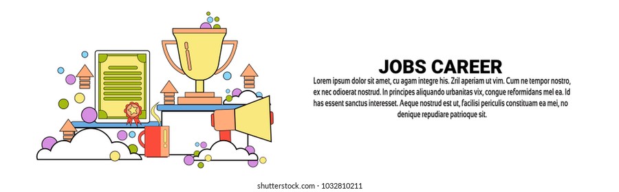 Jobs Career Development Business Concept Horizontal Banner With Copy Space Flat Vector Illustration