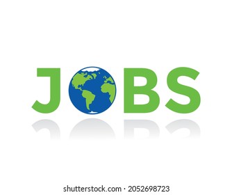 jobs concept, planet earth, green letters, vector illustration
