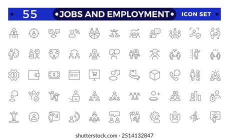 Jobs and Employment icon set. Recruitment icon set Included the icons as Job Interview, Career Path, Resume, Job hiring, Candidate and Human resource icons.
