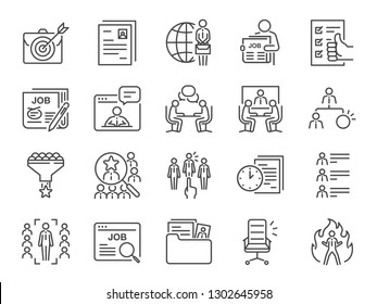 Jobs line icon set. Included icons as career, seeking job, employment, recruit, recruitment and more.