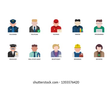 Jobs and occupations icons set