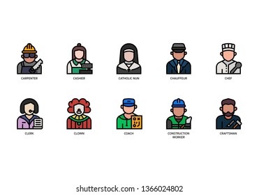 Jobs and occupations icons set