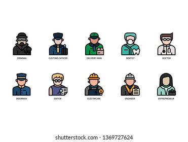 Jobs and occupations icons set