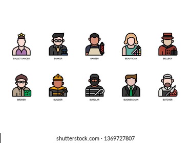 Jobs and occupations icons set