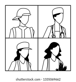 Jobs and professions avatar in black and white