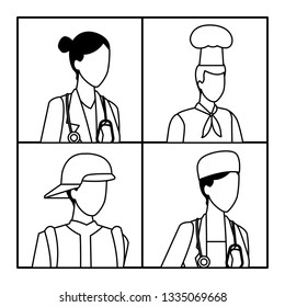Jobs and professions avatar in black and white