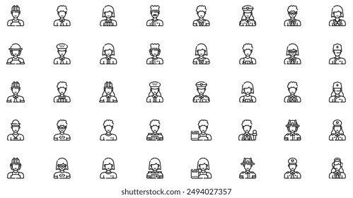 Jobs And Professions Avatars Icons collection is a vector illustration with editable stroke, offering versatility and customization. Perfect for various design needs, it includes high-quality graphics