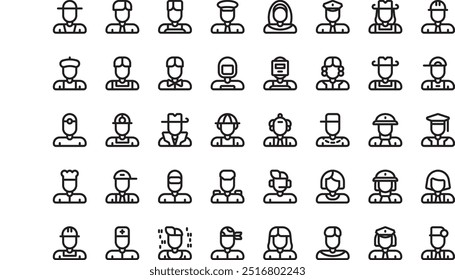 Jobs and professions avatars icons High-Quality Vector Icons Collection with Editable Stroke. Ideal for Professional and Creative Projects.