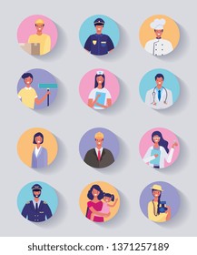 Jobs and professions characters cartoons collection vector digital image illustration