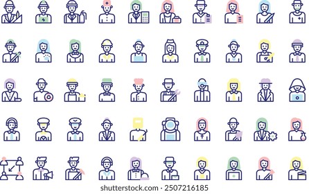 Jobs and professions icons collection is a vector illustration with editable stroke.