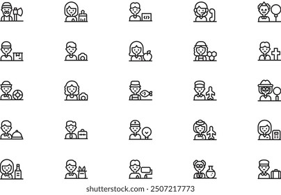 Jobs and professions icons collection is a vector illustration with editable stroke.