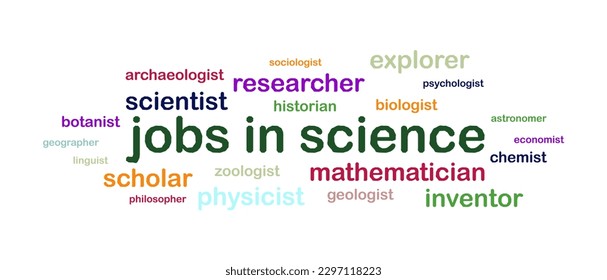 Jobs in Science Word Cloud Jumbled on White Background