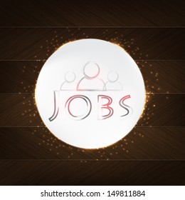 Jobs Typography - wood background in retro style with icon and label. (EPS10 Vector)