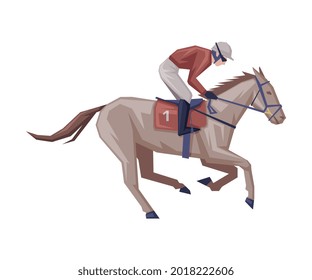 Jockey Galloping on Racing Horse, Horse Racing Competition, Derby Vector Illustration
