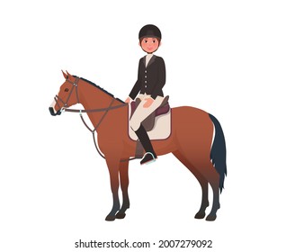 Jockey girl on the horse. Vector illustration isolated on white background