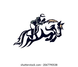 jockey horse jump sport drawn art logo template illustration