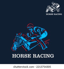 JOCKEY, HORSE RACING LOGO, silhouette of smart man ridding  horse vector illustrations