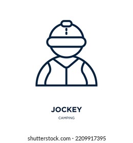 jockey icon from camping collection. Thin linear jockey, play, sound outline icon isolated on white background. Line vector jockey sign, symbol for web and mobile