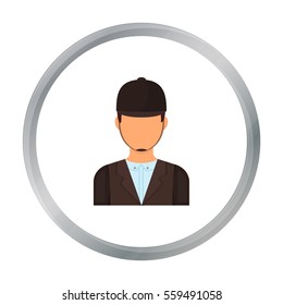 Jockey icon in cartoon style isolated on white background. Hippodrome and horse symbol stock vector illustration.