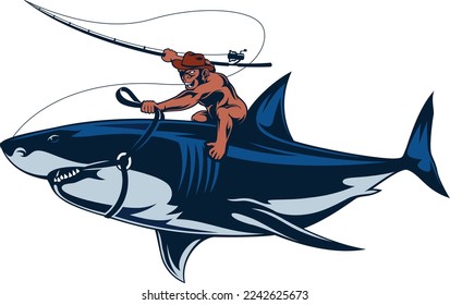 Jockey Monkey Riding a Aggressive Shark to go Fishing