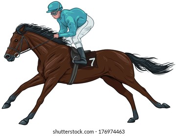 Jockey on a brown racehorse