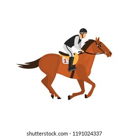 Jockey on the dock horse color vector icon. Flat design