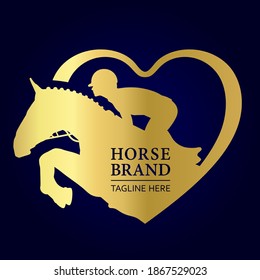 Jockey on horse. Logo.  Heart. Horse Jumping. Equestrian Events. Show Jumping Competition. Sport. Vector Illustration